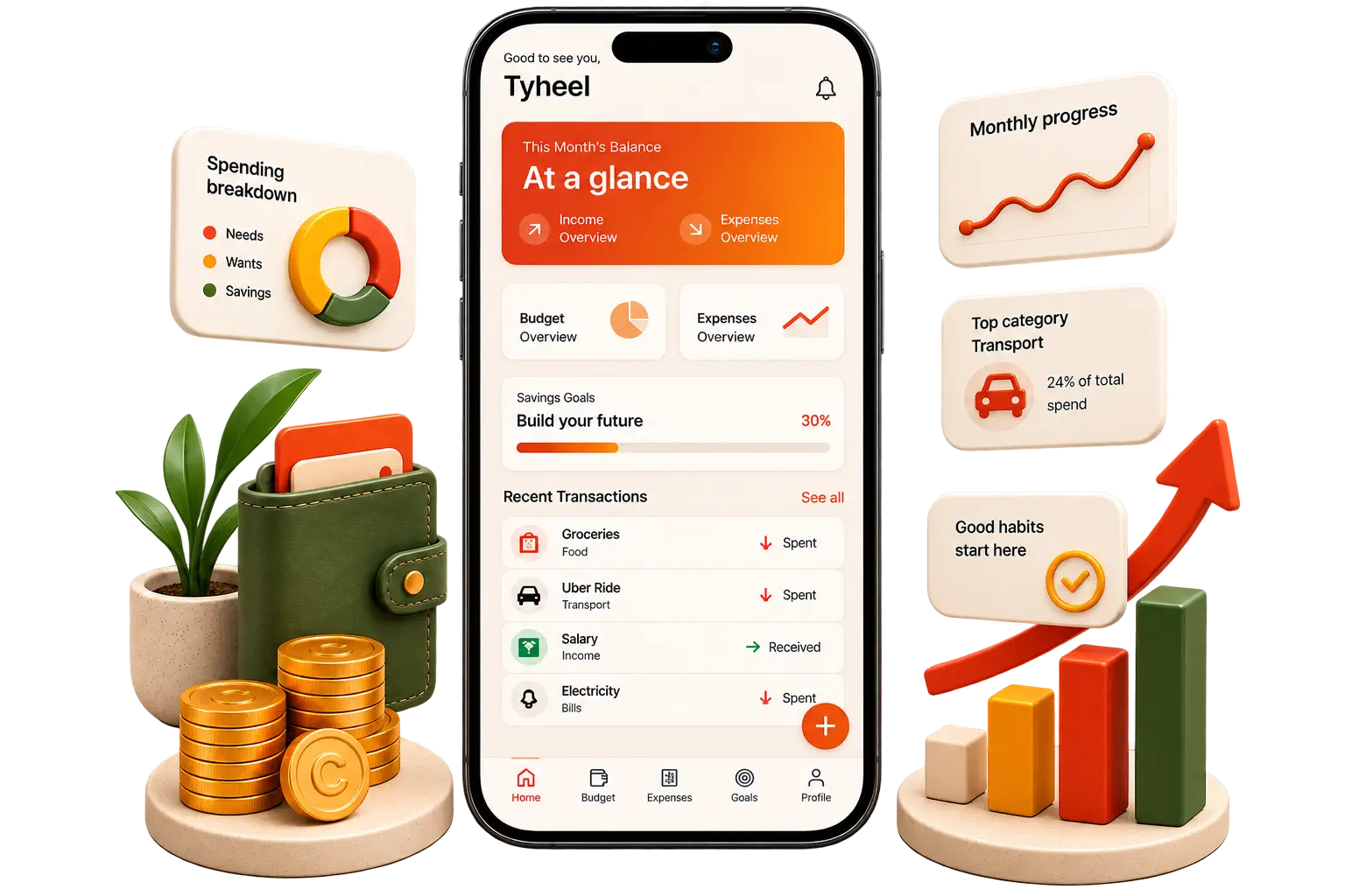 Crest app dashboard screen showing account balance and recent transactions